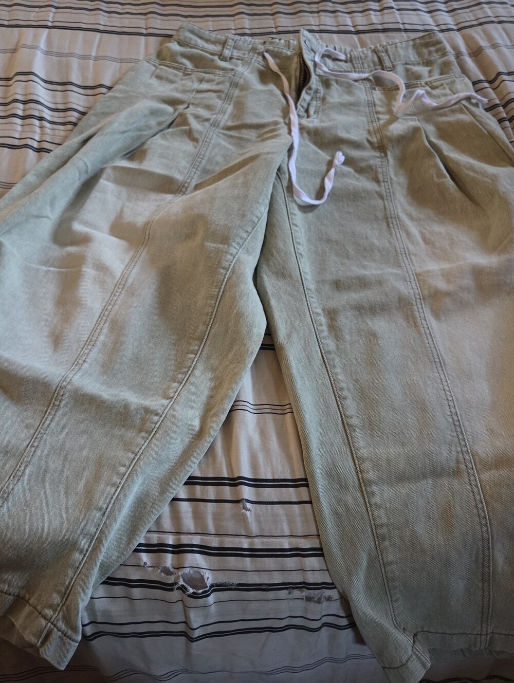 Light Sage Drawstring Casual Barrel Pants